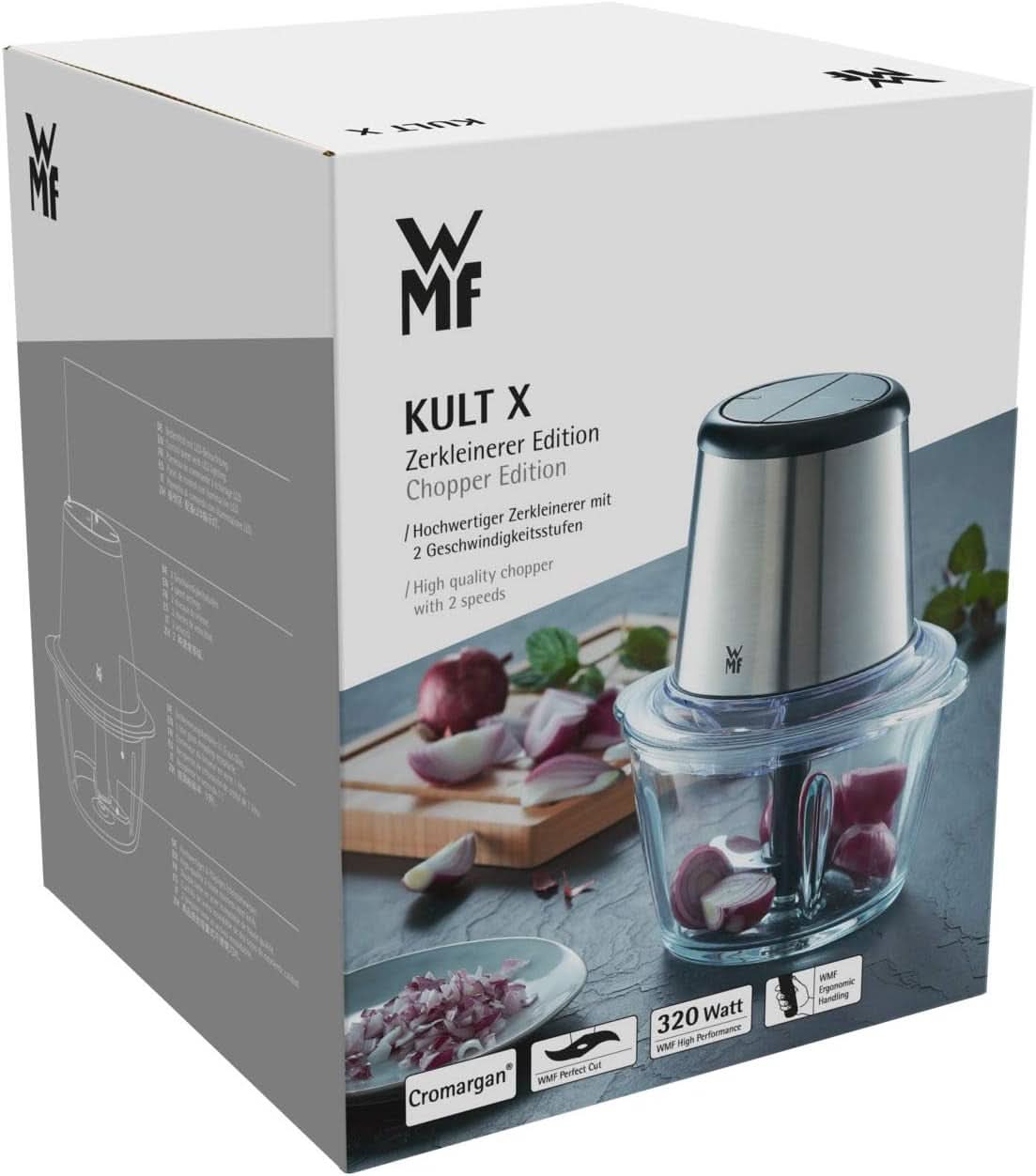 WMF Kult X Edition Zerkleinerer Elektrisch Mit Glasbehälter, Blitzhacker 320 W, 2 Geschwindigkeitsstufen, Großer Mixbehälter, Cromargan Matt Bucatarie Naty Shop