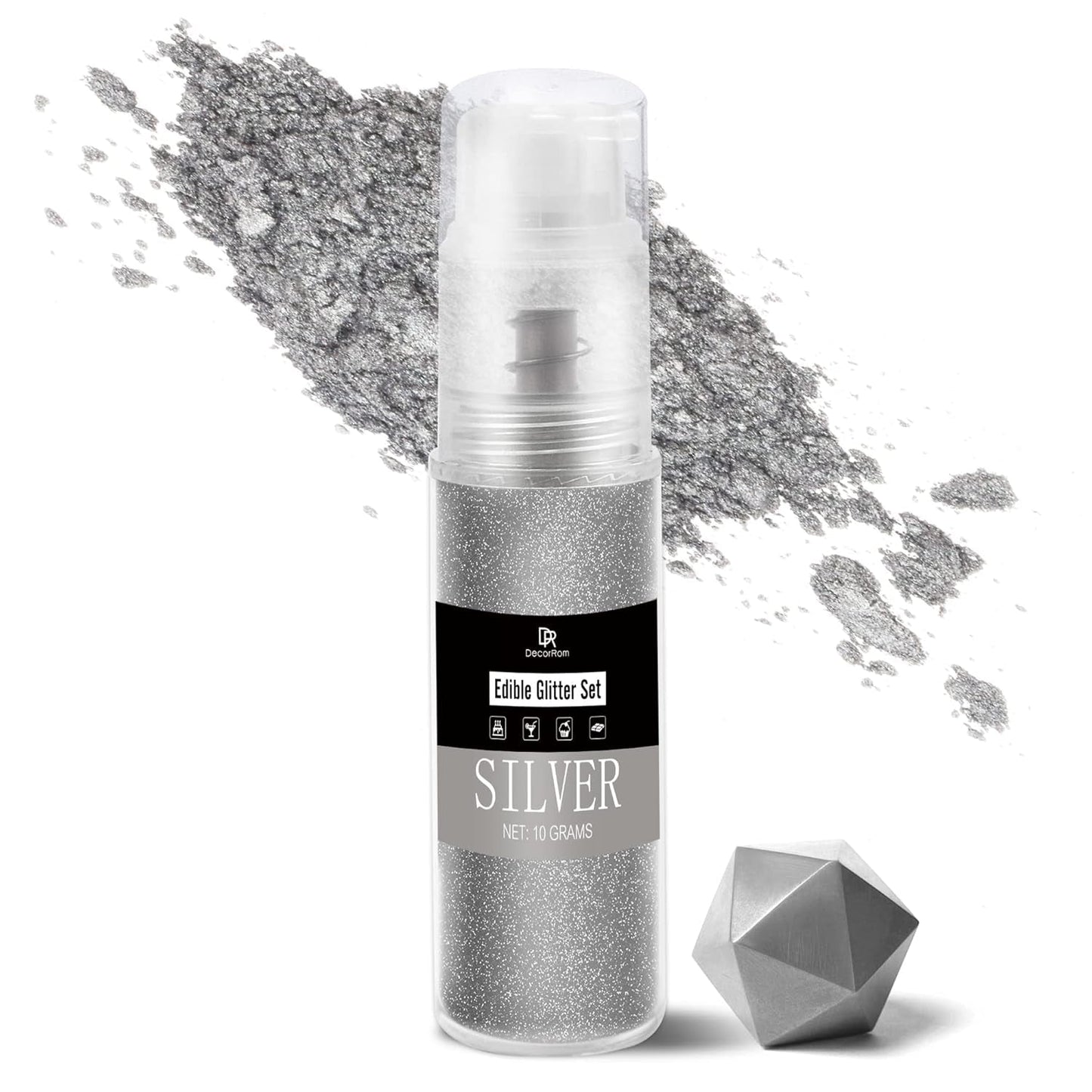 DecoRom, glitter comestibil, praf, 10 grame Glitter Naty Shop Argintiu
