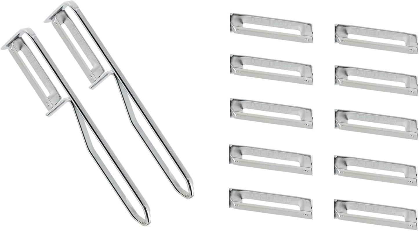 Peeler universal Fackelmann, lamă din oțel inoxidabil Peeler Naty Shop Peeler economic Set 2 bucăți ( include 10 lame de rezervă )