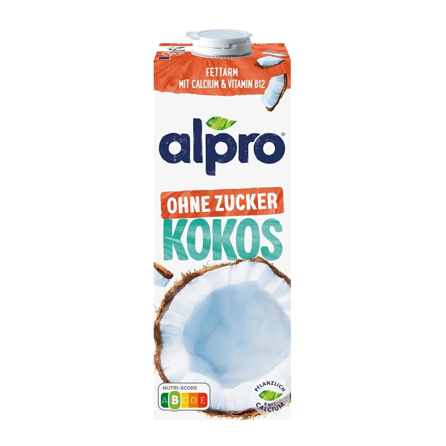 Alpro Kokosnussdrink ohne Zucker – Ohne Süßstoffe – Vegan und milchfrei – Von Natur aus laktosefrei und fettarm – Reich an Calcium und Vitaminen – 8 x 1 L