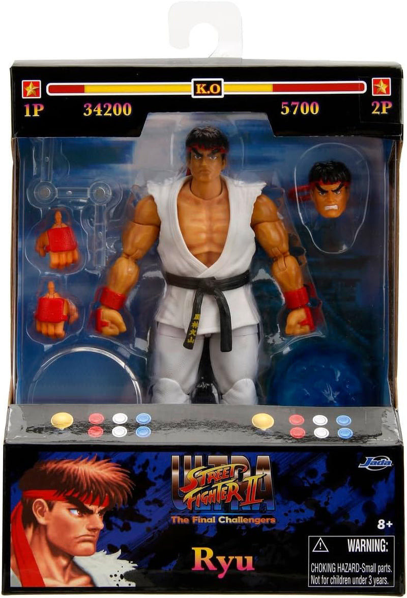 Jada Toys Street Fighter Figure Guile (15 Cm) - Personaj mobil de colecție și de acțiune din Street Fighter 2: The Final Challengers, cu cap, mâini și accesorii alternative, vârsta 13+ Action figures Naty Shop Ryu