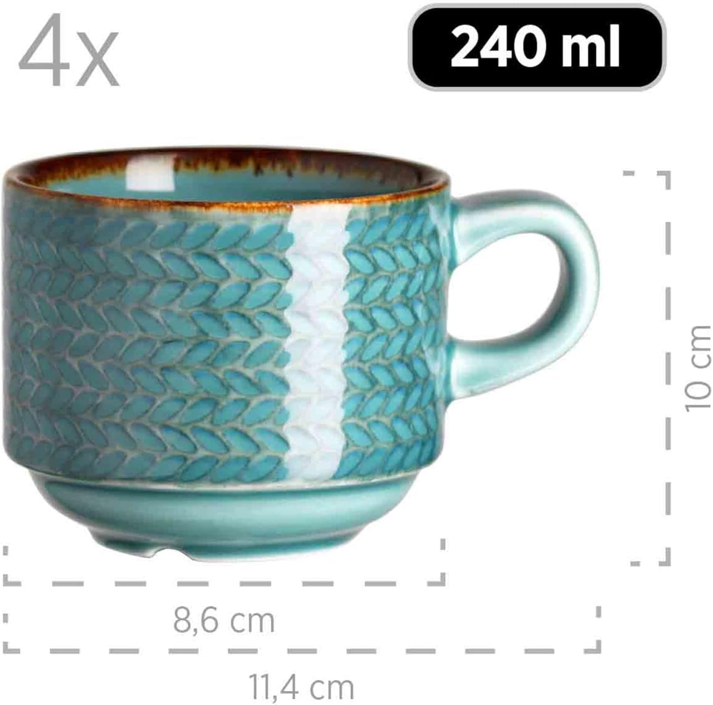 Set de cafea Prospero Premium pentru 4 persoane, calitate restaurant, serviciu de cafea modern cu 12 piese în stil vintage unic, porțelan durabil, albastru