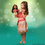 Păpușă Disney Prințesa Moana 35 cm, ochi reflectorizanți cu sclipici, articulații mobile, ținută detașabilă, clemă floare, păr lung, pentru fete cu vârsta de 3 ani și peste