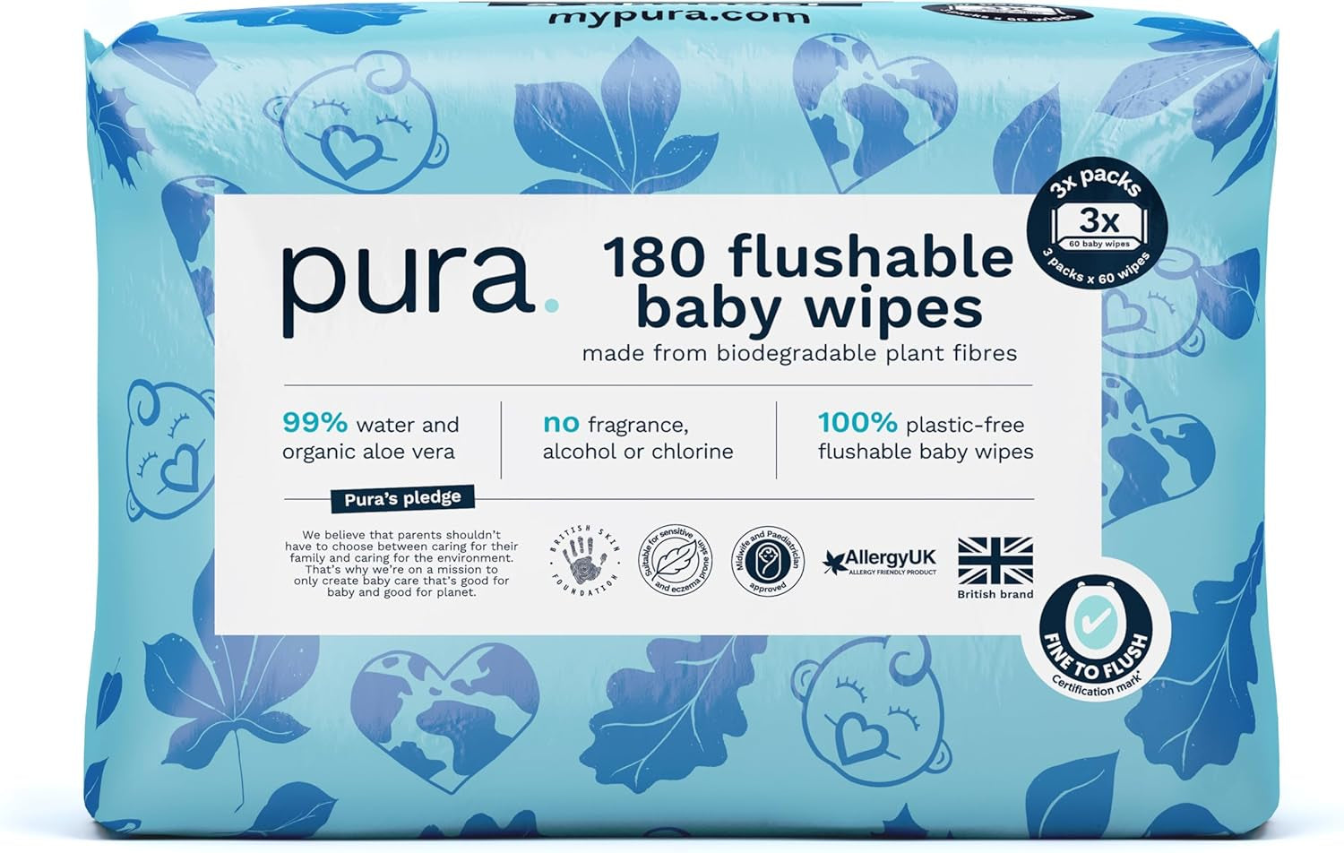 Șervețele umede ecologice de unică folosință pentru bebeluși, pentru pielea sensibilă a bebelușilor, 70 de șervețele (1 pachet), 99% apă, 100% fără plastic, pentru pielea sensibilă, predispusă la eczeme, nou-născuți, biodegradabile, vegane