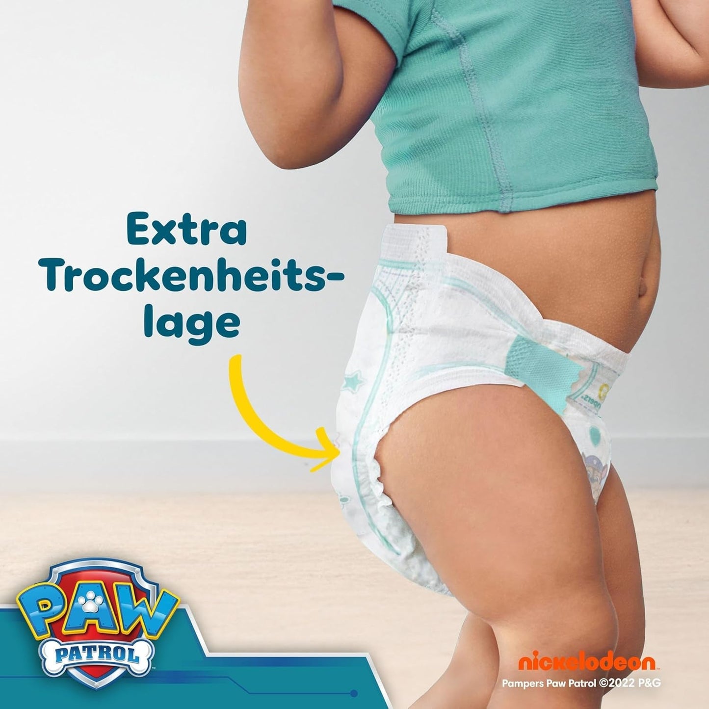 Scutece Pampers Baby-Dry Ediția Patrula Cățelușilor, mărimea 4, 222 de scutece, 9 kg - 14 kg, protecție împotriva scurgerilor de până la 100% și confort toată noaptea