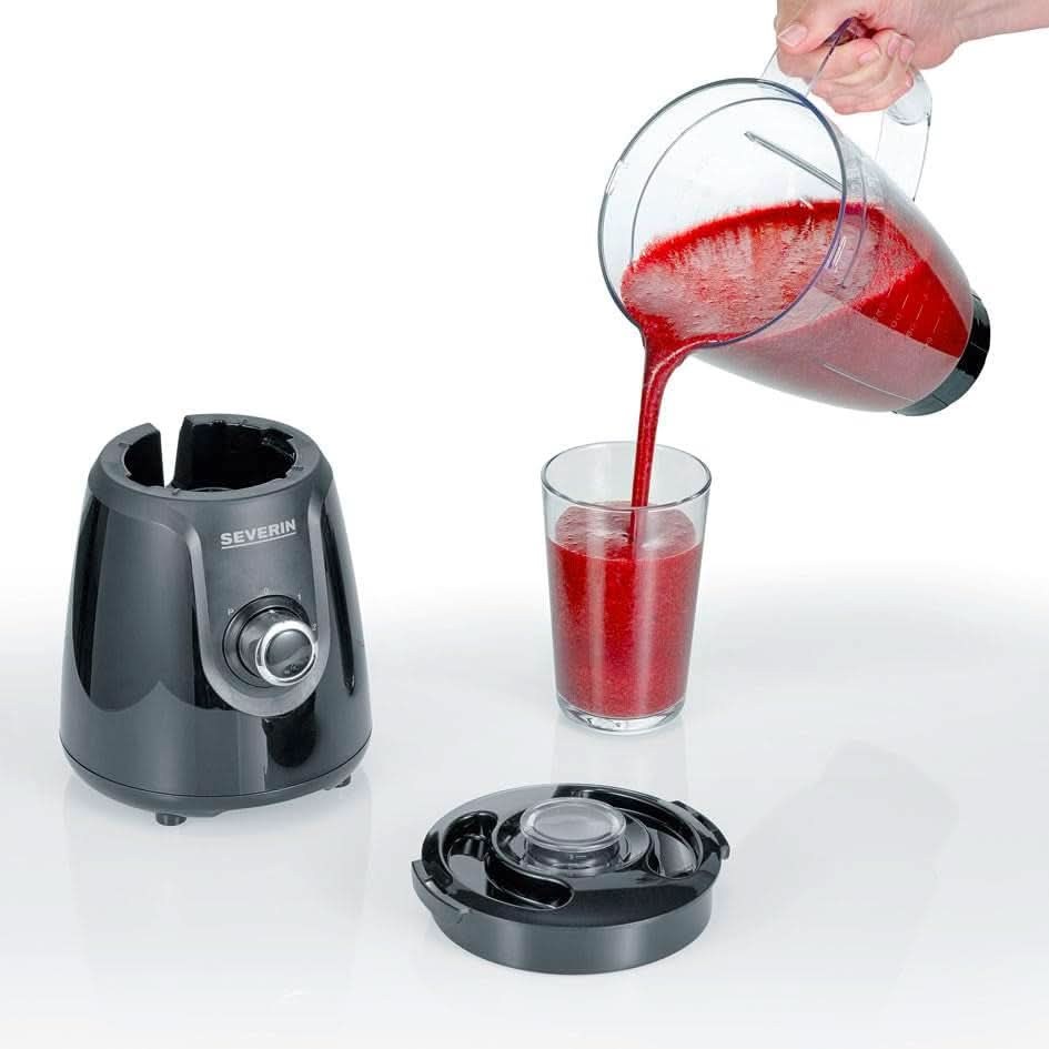 SEVERIN Standmixer Mit 1,5 L Mixbehälter Aus Tritan, Mixer Mit 2 Stufen Und Pulse-Funktion, Leistungsstarker Küchenmixer Mit Edelstahlmesser, 600 W, Schwarz, SM 3707 Bucatarie Naty Shop