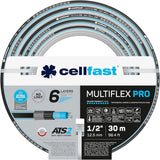 Furtun de grădină Cellfast MULTIFLEX PRO, durabil, cu 6 straturi, împletitură tricotată ATS2, rezistent la UV și alge, fără metale grele, tehnologie de catifea, 35 bar, -20/+65°C, 3/4", 30m