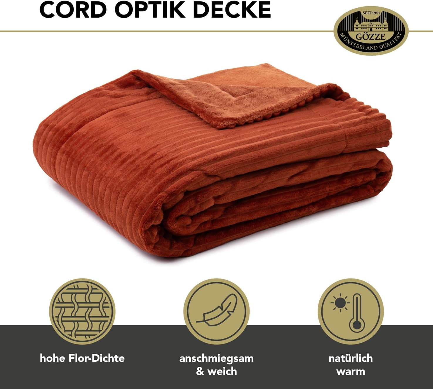 Gözze - Pătură confortabilă și moale în aspect corduroy, 1620G/bucata, 150 X 200 Cm - scorțișoară Paturi si Cuverturi Besuche den GÃ¶zze-Store