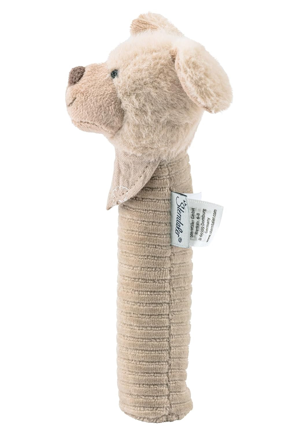 Sterntaler Baby squeaker câine Lucky - Jucărie pentru copii din material moale pufos cu cordon - Jucărie de prindere pentru copii - Primele încercări de prindere și joc, gri-bej Jucarii Bebe Naty Shop