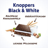 Alb-Negru – 2 x 200 g (2 x 8 bucăți) – Felii de napolitană umplute cu napolitane cu cacao neagră, bucăți de aluat neagră, lapte și cremă de nuga