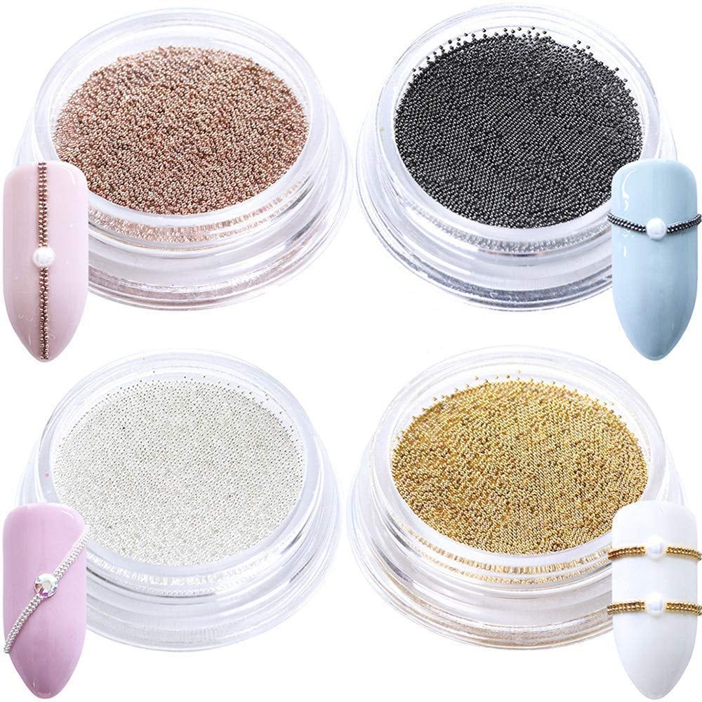 GZMAYUEN Nailart Perlen Micro Kaviar Für Nägel, 0.3-3Mm Goldene Silber Mini Kaviar Strasssteine, Weiß Beige Mini Nägel Perlen Mikroperlen Dekor Für Nägel