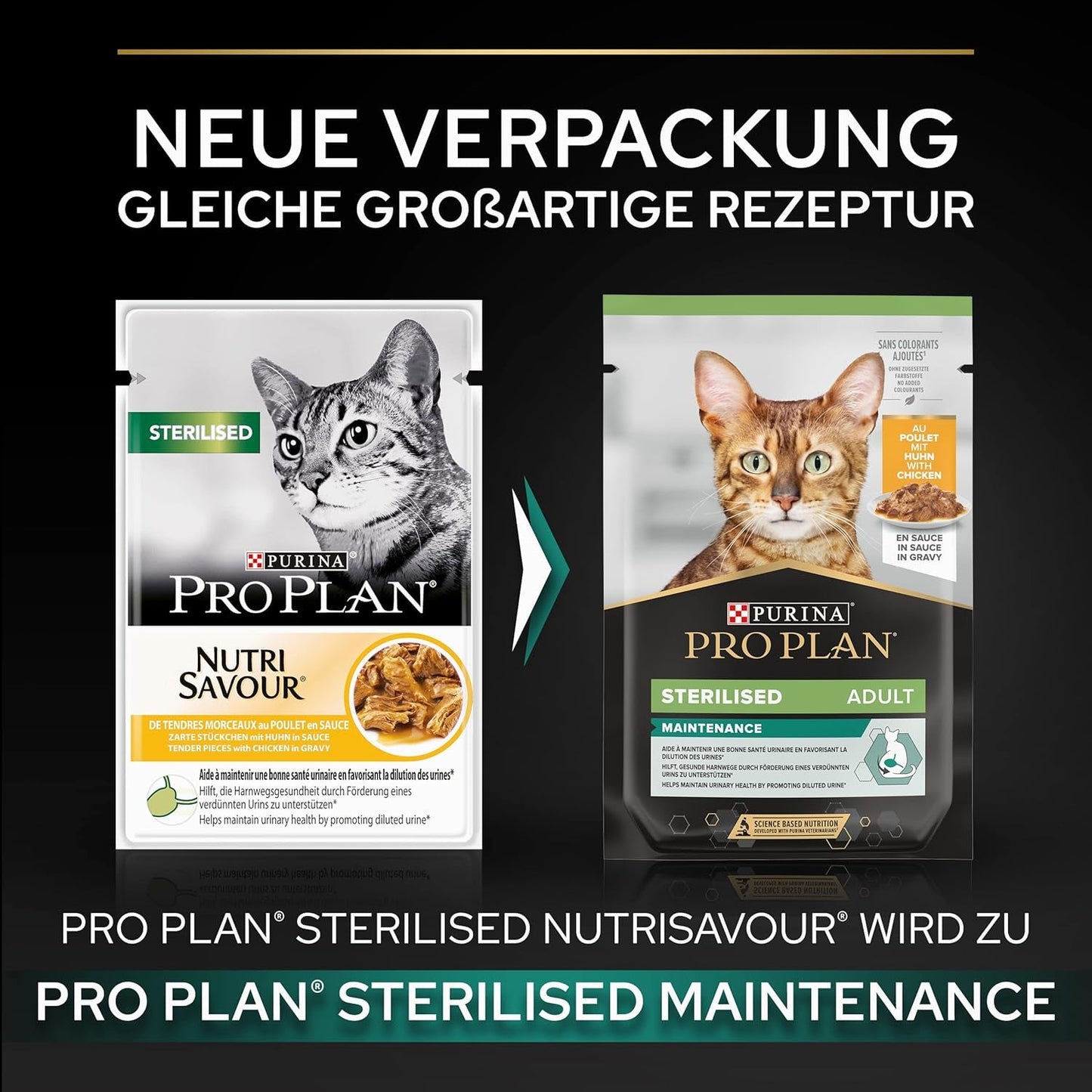 Hrană umedă sterilizată Pro Plan pentru pisici adulte, cu pui, pachet de 26 (26 x 85 g)