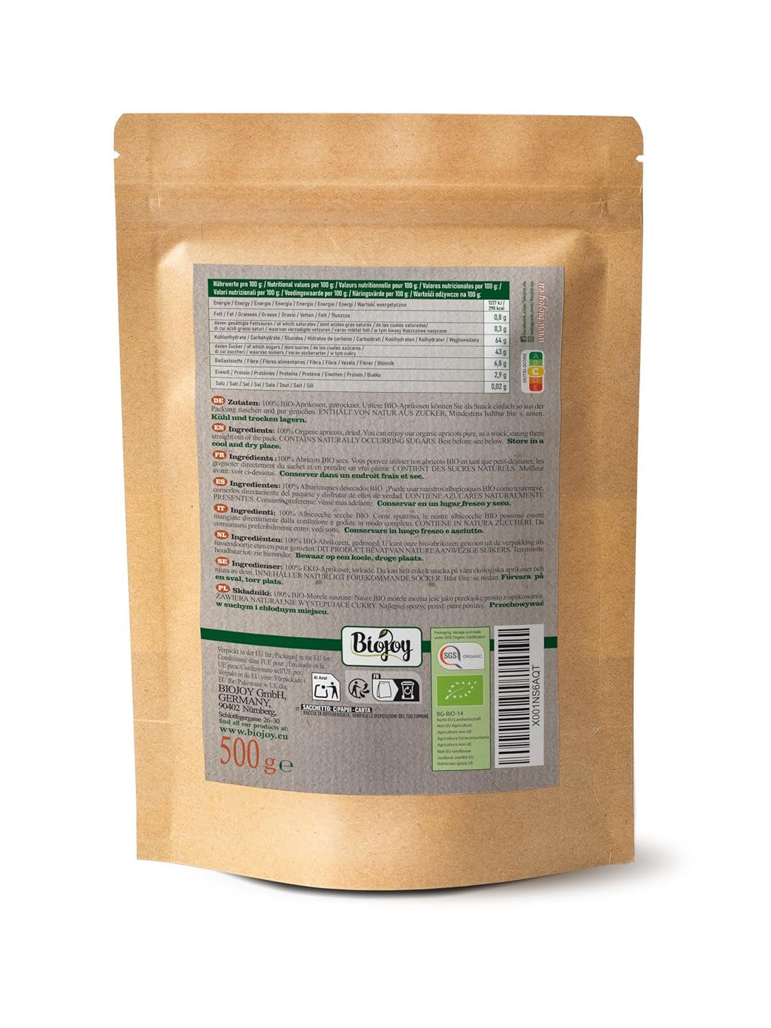 Caise uscate bio Biojoy (500 g), nesulfurate Produse deshidratate Magazinul meu
