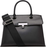 Calvin Klein Ladies Turn Lock Satchel - 2 în 1, piele vegană, 3 buzunare Becky Turnlock Geantă de umăr, negru/argintiu Genti Femei Naty Shop Titlu implicit