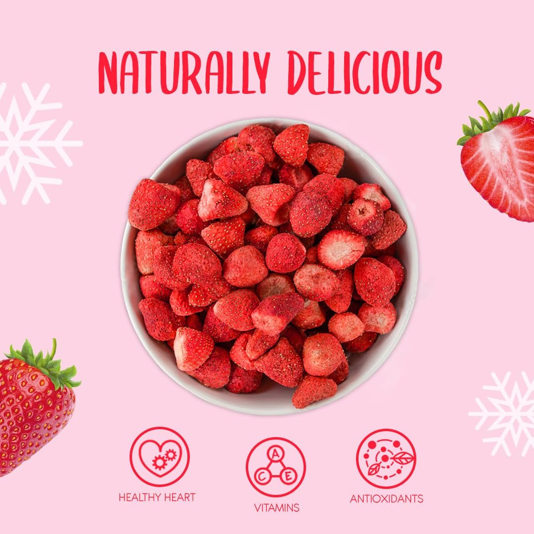 Căpșuni întregi liofilizate 100g - Fructe liofilizate - Fructe uscate liofilizate - Căpșuni uscate - Perfect pentru coacere, decorarea prăjiturilor, gustări, muesli și deserturi Produse deshidratate Naty Shop