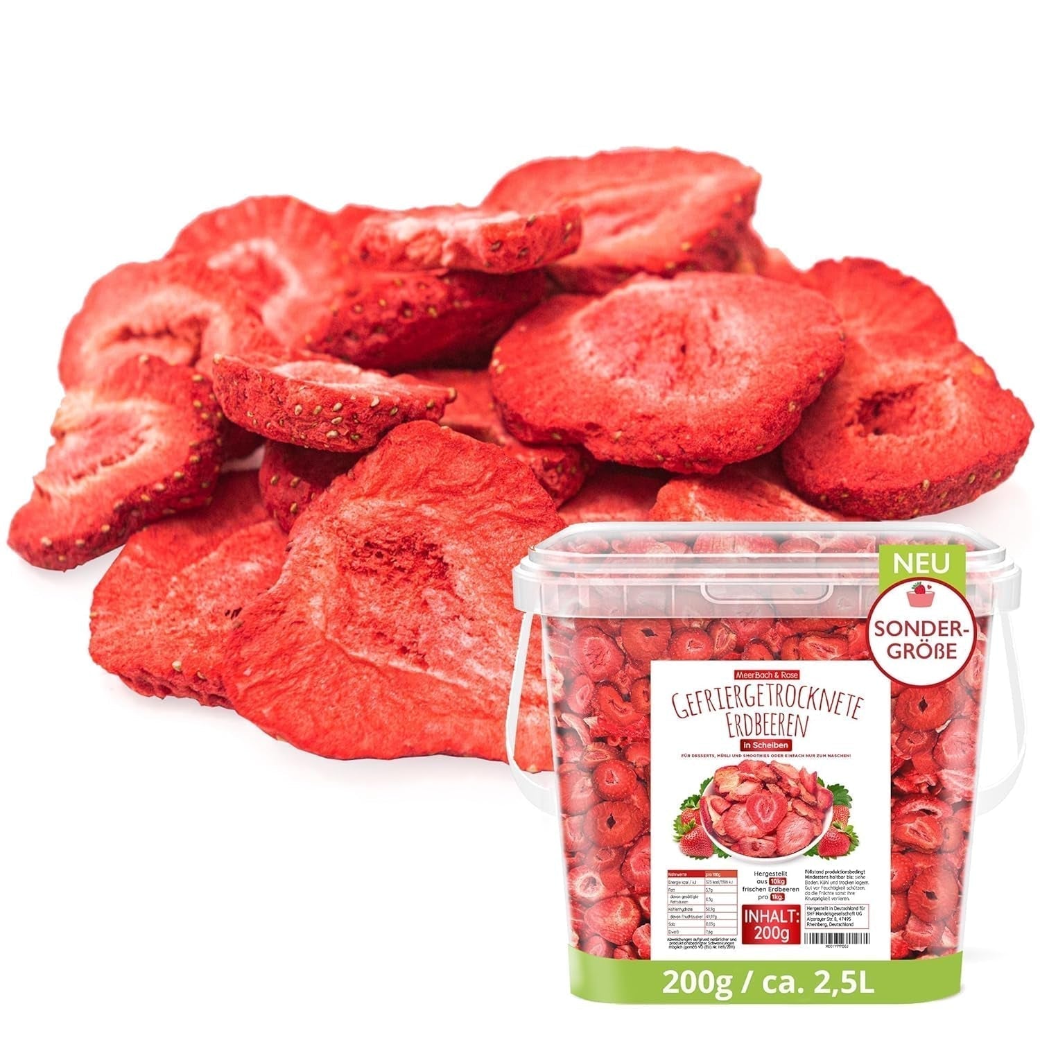 Căpșuni liofilizate, 200g fructe liofilizate în felii, neîndulcite, chipsuri cu căpșuni fructate, căpșuni uscate Produse deshidratate Naty Shop