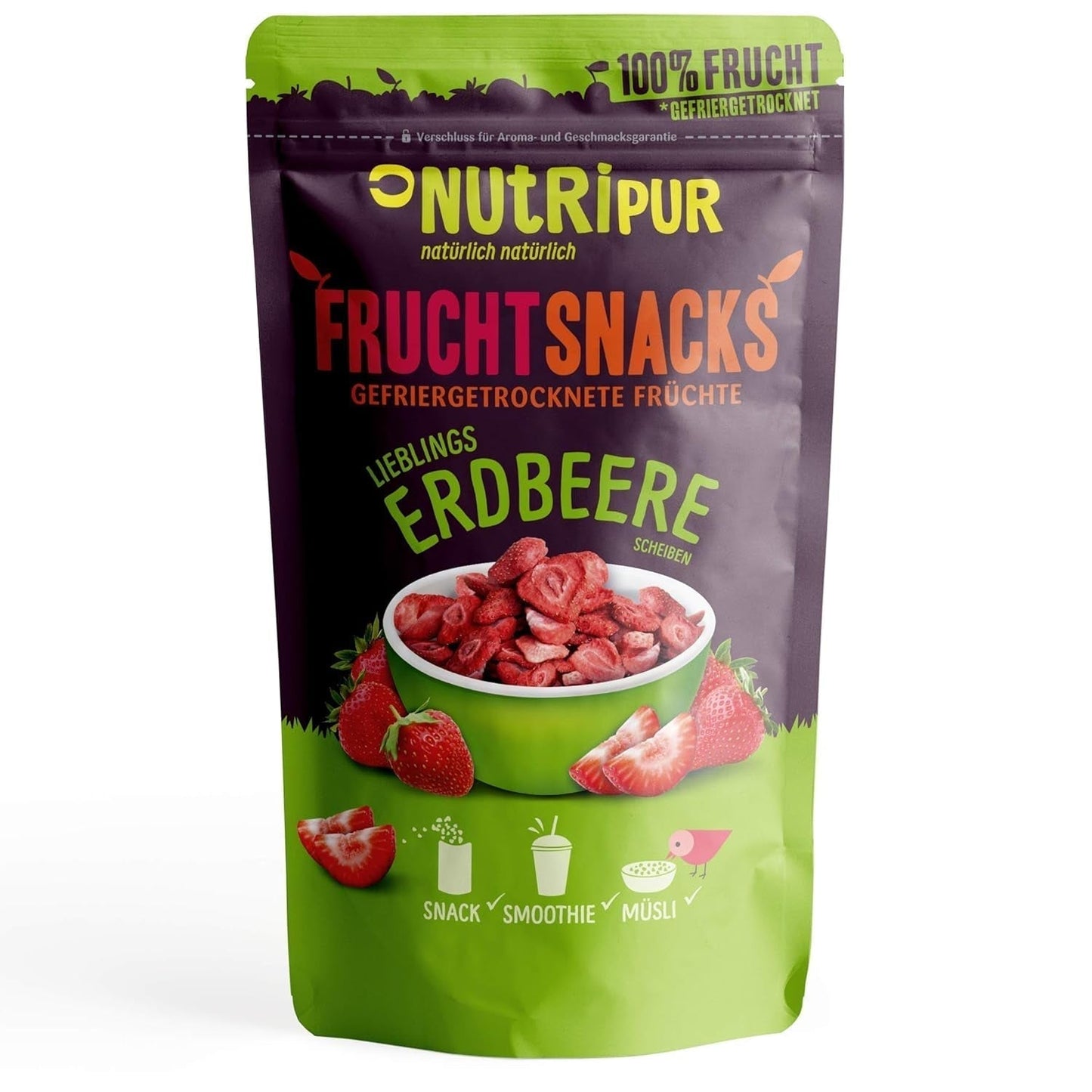 Căpșuni liofilizate 300g: felii de căpșuni uscate neîndulcite - Căpșuni liofilizate cu fructe pure, pline de aromă: fructe de pădure liofilizate - Fructe uscate NUTRIPUR Produse deshidratate Naty Shop 25G (pachet de 1) Căpșuni