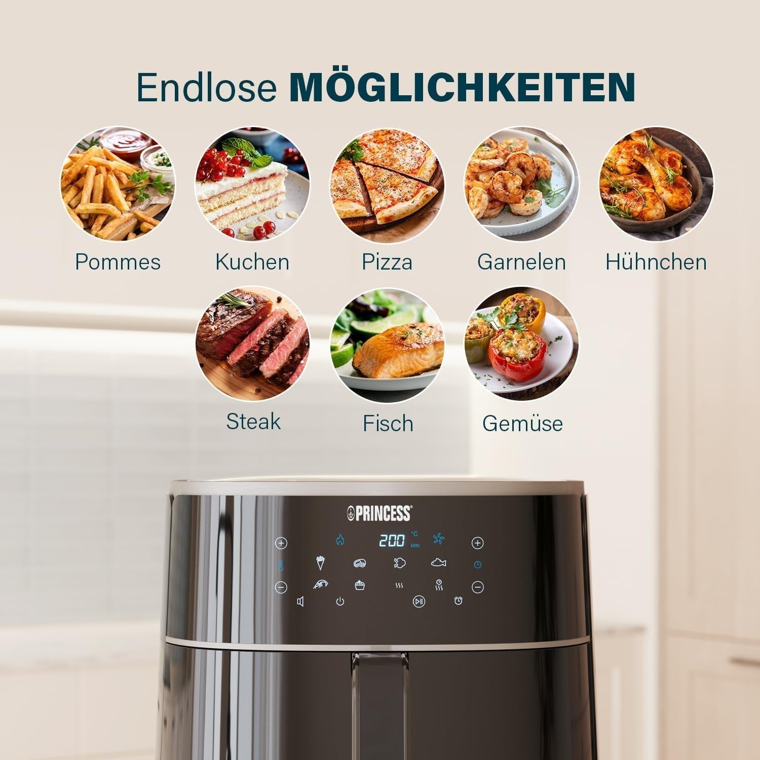 Princess Digital Hot Air Fryer - Capacitate variabilă a vasului - 8 litri maxim - 6 programe presetate Electrocasnice Naty Shop