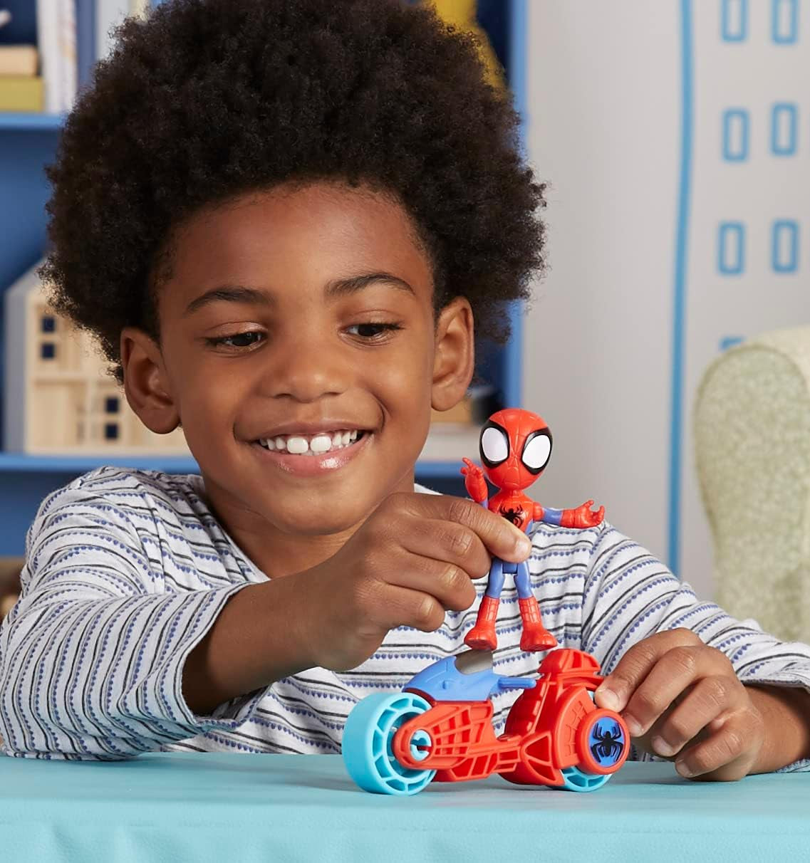 SPIDEY and HIS AMAZING FRIENDS Marvel Spidey figura cu motocicleta, jucărie pentru băieți și fete cu vârsta de 3 ani și peste Action figures Naty Shop