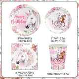 Set de petrecere cu 51 de piese, farfurii de hârtie cu cai roz, pahare, șervețele, pentru copii, fete, băieți, decorațiune de masă cu cai pentru ziua de naștere