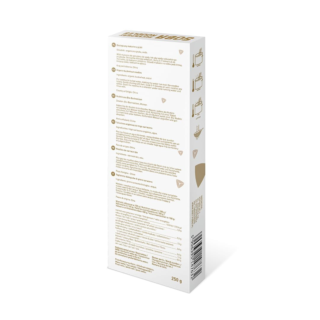 DIET-FOOD Bio Buchweizen Soba Nudeln Lebensmittel Pasta Vegane Glutenfreie Laktosefrei Sojafrei Nudeln für Vegetarier und Veganer 250 Gramm