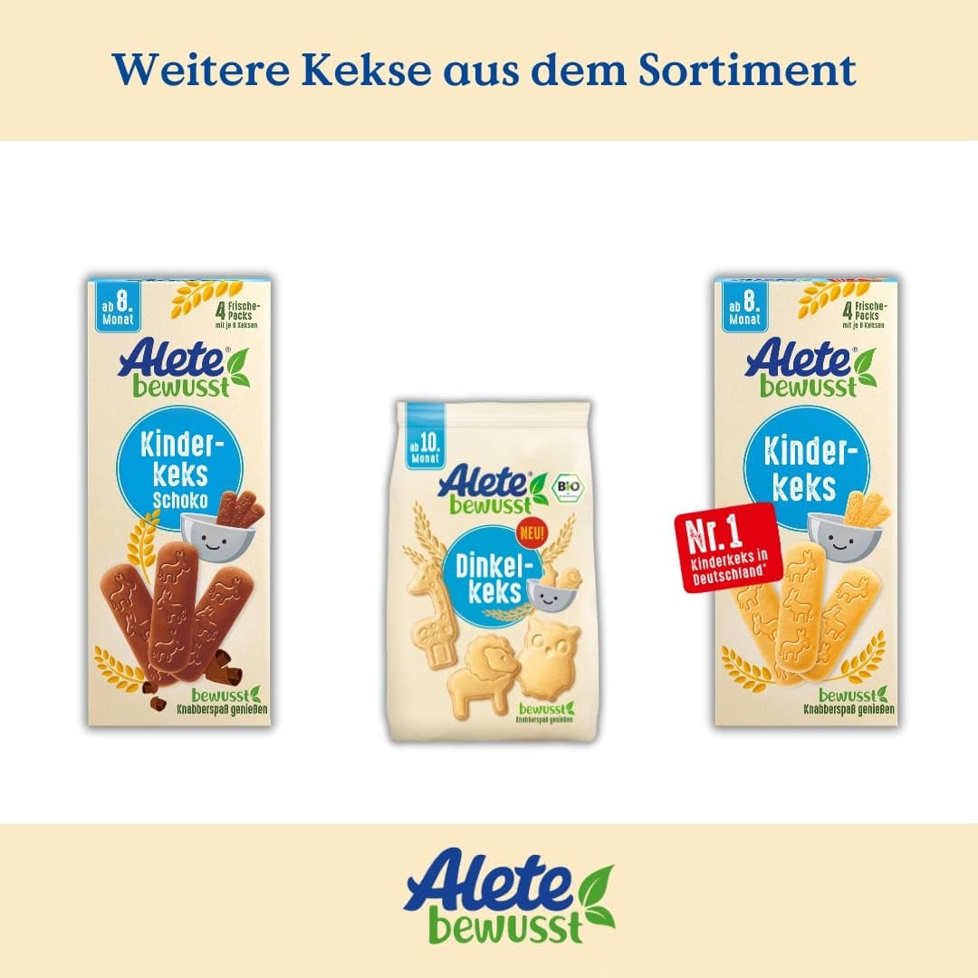 Biscuiți pentru copii Alete Conscious, de la 8 luni, biscuiți cu unt din grâu pentru copii, biscuiți ambalați convenabil ca o gustare mică, perfecți pentru drum și între timp, 1 x 180 g (pachet de 2)