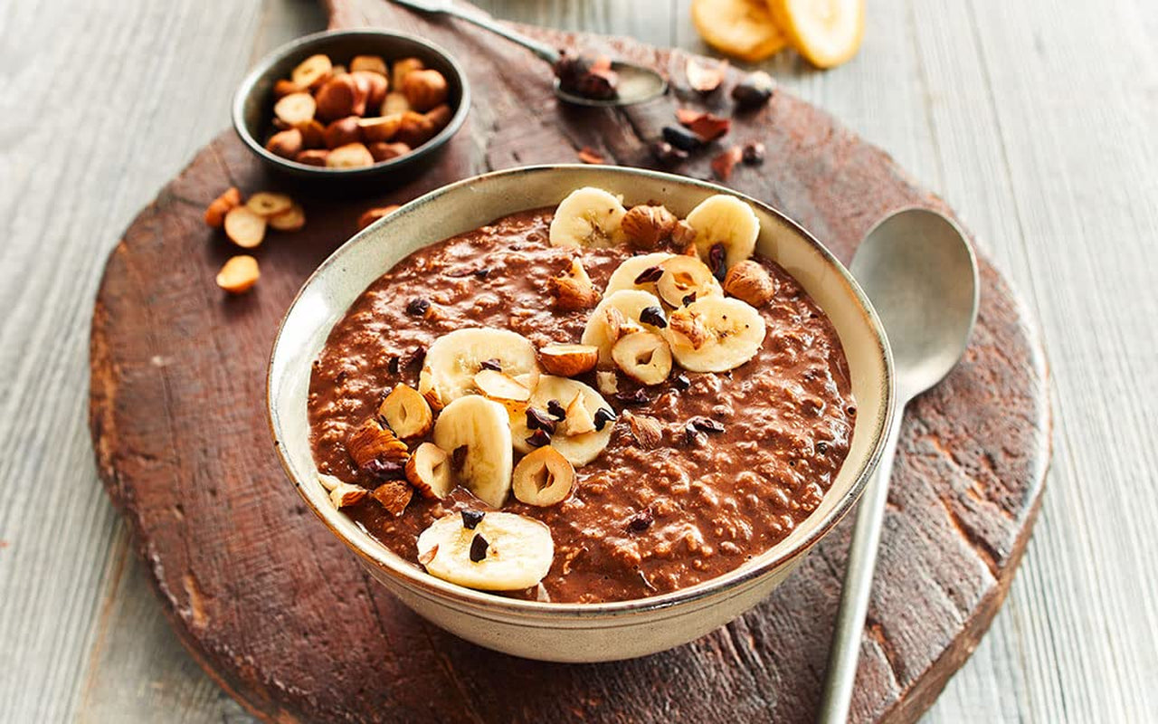 RUF Smoothie Bowl Gustare de mic dejun pe bază de ovăz cu nuci și banane, ciocolată, preparare rapidă și ușoară, vegană, 1 plic x 50g (pachet de 3)