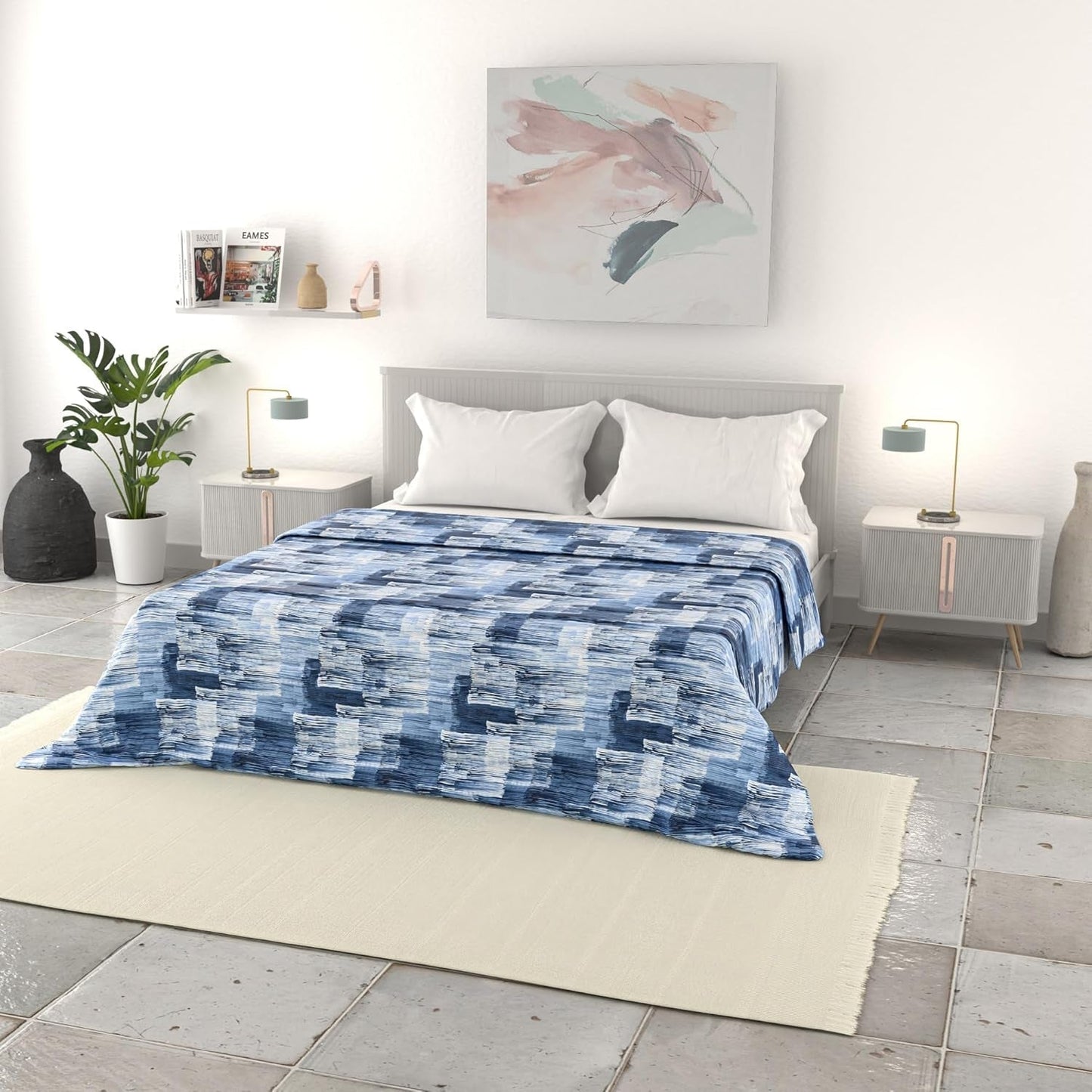 Lenjerie de pat italiană cuvertură de vară de bază, microfibră imprimată, 250X240Cm, cerc Plapumi si pilote Naty Shop Vopsea 250X240Cm