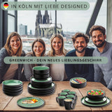 SÄNGER Greenwich | Set de veselă din gresie, 18 piese, Set de farfurii pentru 6 persoane, Set de veselă (6 farfurii de cină, 6 farfurii de desert, 6 boluri), Verde, Rezistent la zgârieturi, Veselă | COLECȚIA VALUE
