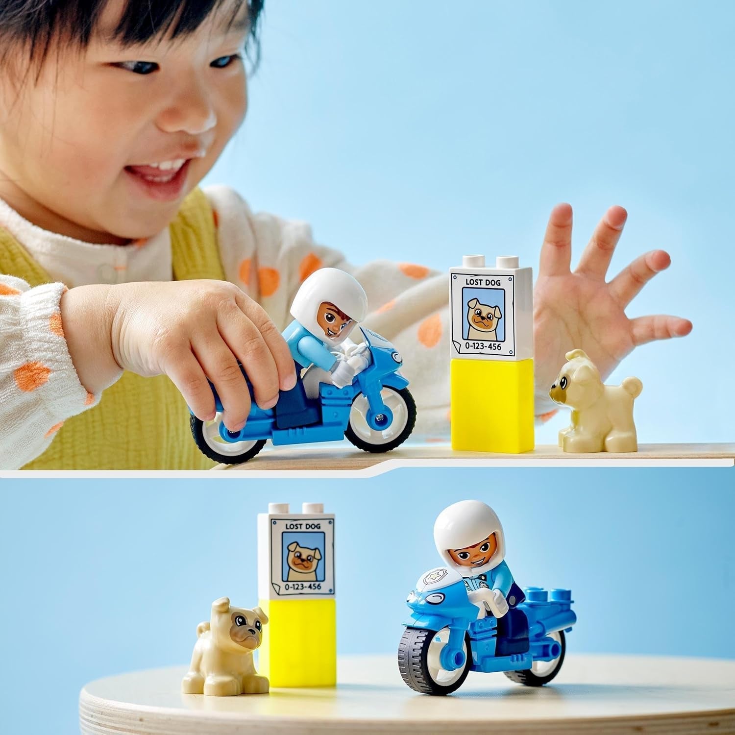 Motocicletă de poliție LEGO 10967 DUPLO, Jucărie de poliție pentru copii mici de la 2 ani, Jucărie ideală pentru abilități motorii pentru bebeluși, Motocicletă de jucărie Seturi de constructie Besuche den LEGO-Store