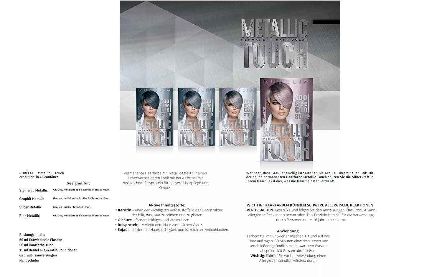 Vopsea de păr permanentă Metallic Touch - Metallic Silver, 1 pachet - 115 ml Vopsea pentru par Naty Shop
