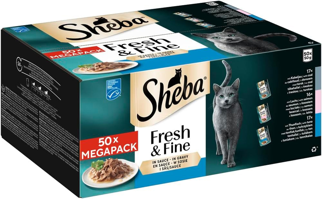 Sheba CATCARE Pungă Wet Fresh & FINE (Pește) Bucăți în sos Adult 50g Pachet multiplu Standard