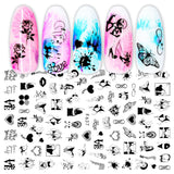 JMEOWIO Nagelsticker Geometrie 10 Blatt Nagelaufkleber Selbstklebend Schwarzes Herz Unregelmäßig Geformt Nail Art Sticker Dekoration Nageldesign Zubehör