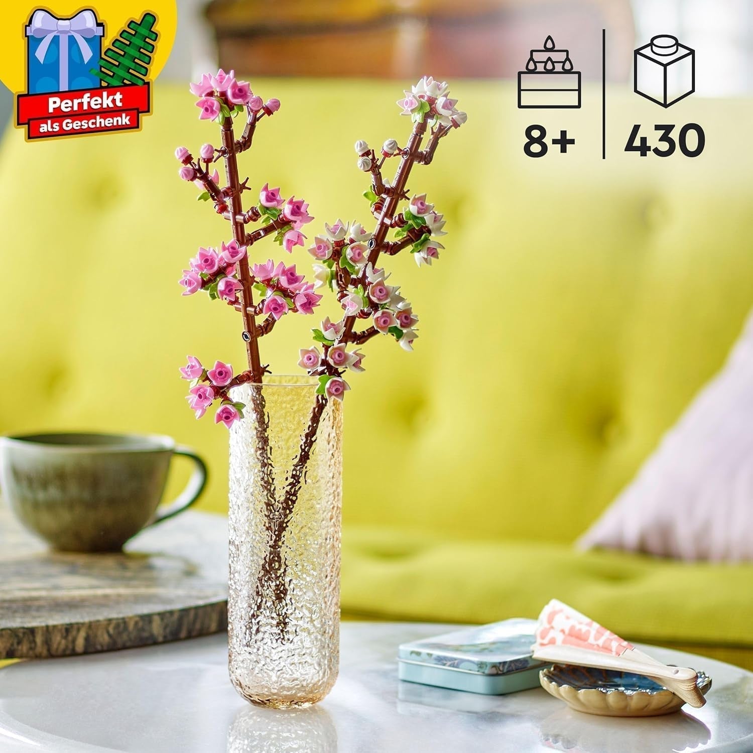 LEGO Botanicals Cherry Blossoms - Flori artificiale de construit - Decorațiuni de birou pentru copii - Buchet de flori de expus - Cadou pentru femei și bărbați de la 8 ani - Botany Collection 40725 Seturi de constructie Besuche den LEGO-Store