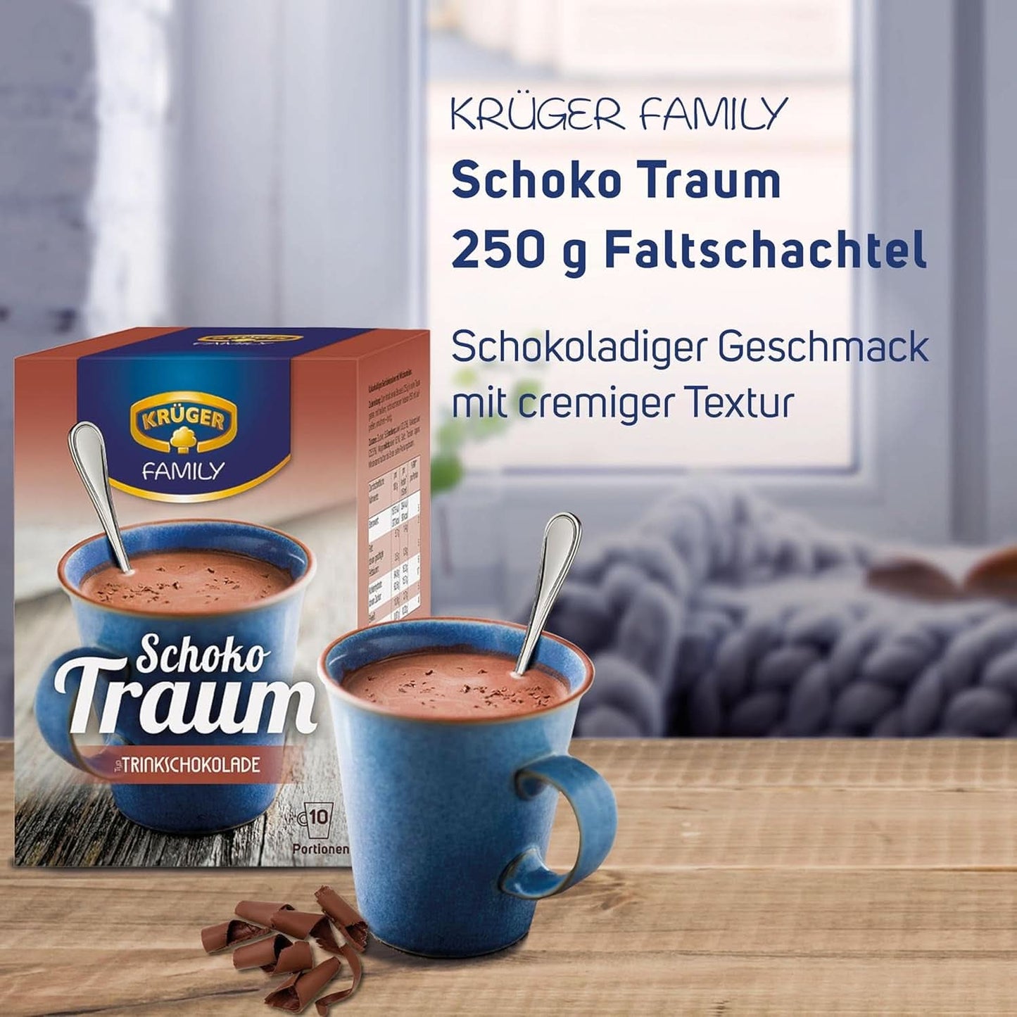 KRÜGER Family, Pudră de cacao pentru ciocolata calda, 8 cutii x 10 plicuri, 8 x 250 grame Cacao si Ciocolata Calda Naty Shop