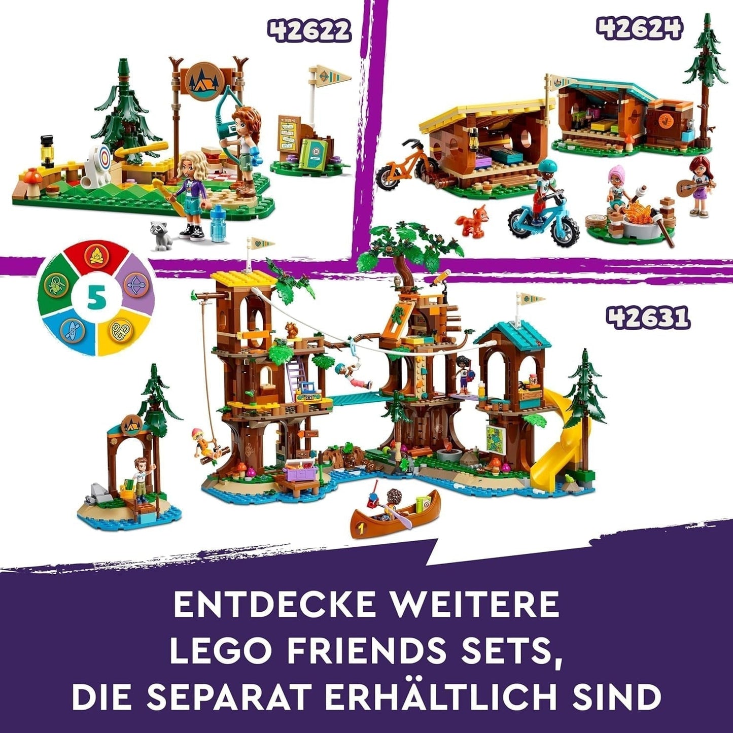 LEGO Friends Archery at Adventure Camp, jucărie de construcție pentru copii cu arc și săgeată, 2 figurine și o chiuvetă, pentru fete și băieți cu vârsta de 6+ 42622 Seturi de constructie Besuche den LEGO-Store