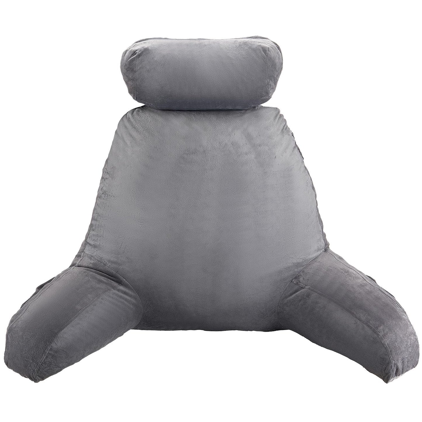 Pernă de citit VEVOR, pernă de pat (mare) cu tetieră detașabilă, pernă pentru spate cu 3 buzunare și material textil lavabil din catifea scurtă și spumă cu memorie mărunțită, lateral cu mâner, pentru vizionarea la televizor, citit, jucat