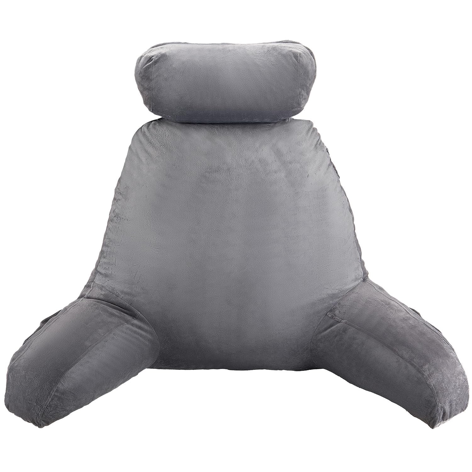 Pernă de citit VEVOR, pernă de pat (mare) cu tetieră detașabilă, pernă pentru spate cu 3 buzunare și material textil lavabil din catifea scurtă și spumă cu memorie mărunțită, lateral cu mâner, pentru vizionarea la televizor, citit, jucat