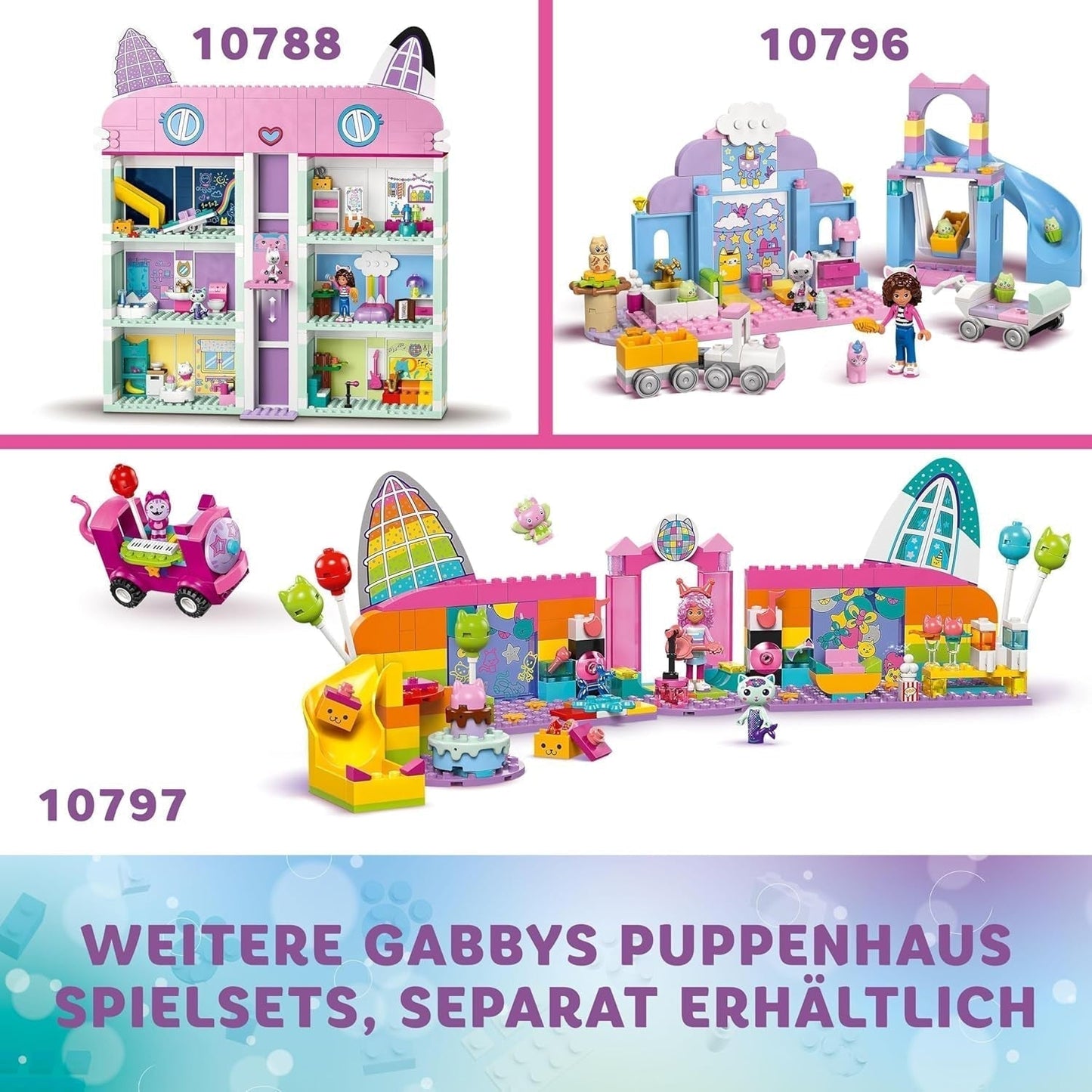 LEGO 4+ Gabby's Dollhouse Gabby's Little Kitty Ears, set cu animale pentru jocuri de rol, jucărie pentru copii cu tobogan și figuri, cadou pentru fete și băieți, jucărie pentru jocuri creative 10796 Seturi de constructie Besuche den LEGO-Store