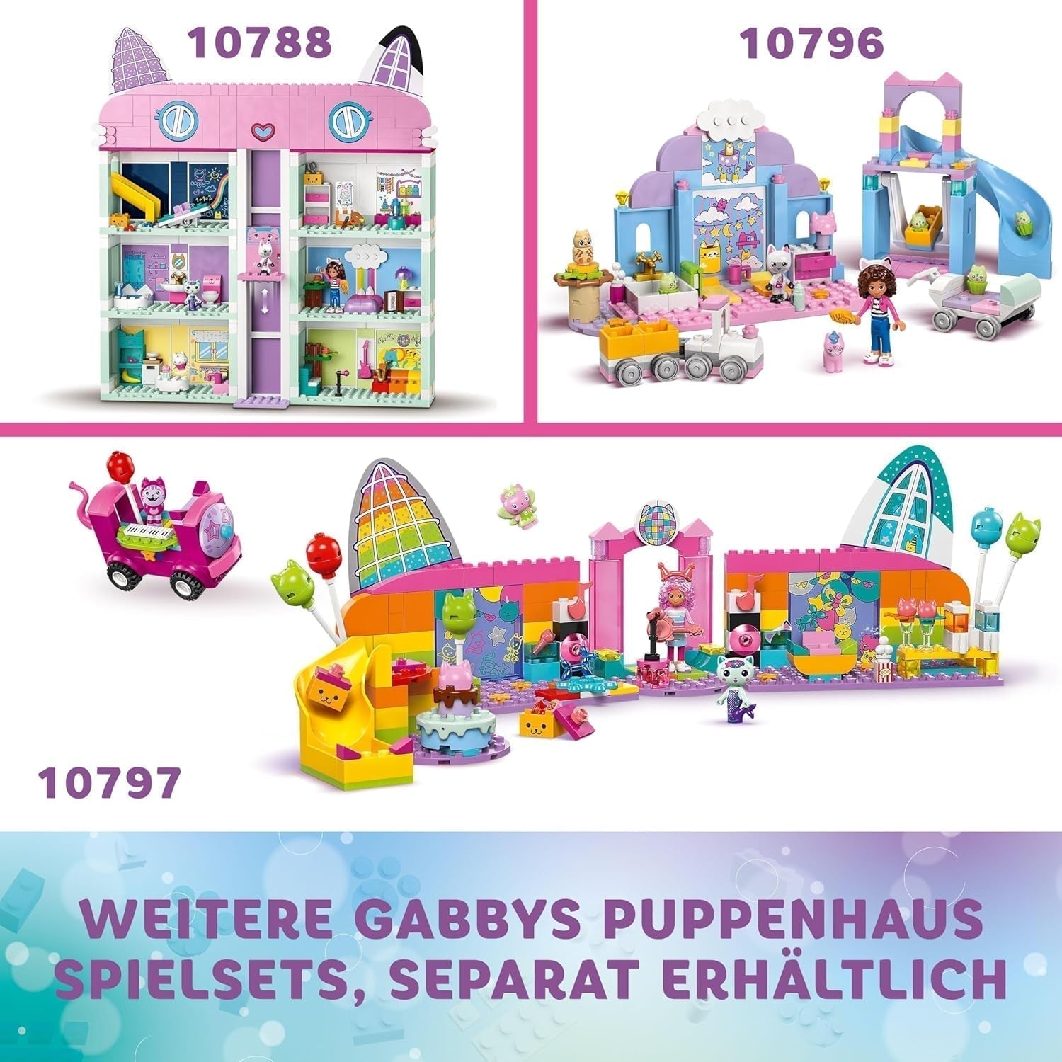 LEGO 4+ Gabby's Dollhouse Gabby's Little Kitty Ears, set cu animale pentru jocuri de rol, jucărie pentru copii cu tobogan și figuri, cadou pentru fete și băieți, jucărie pentru jocuri creative 10796 Seturi de constructie Besuche den LEGO-Store
