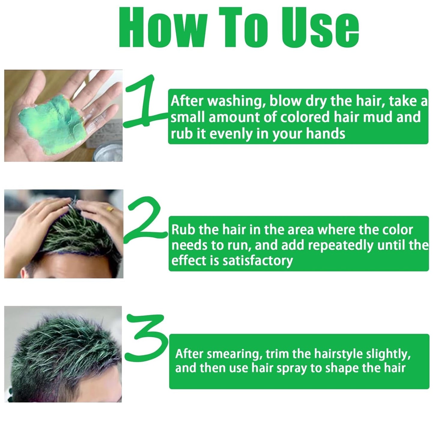 Ceară de păr temporară verde, spray de păr verde nebun temporar, noroi semipermanent lavabil, culoare de păr o singură dată, noroi de pastă de păr de styling instant, culoare naturală pentru păr pentru petreceri, activități și Halloween Vopsea pentru par Naty Shop