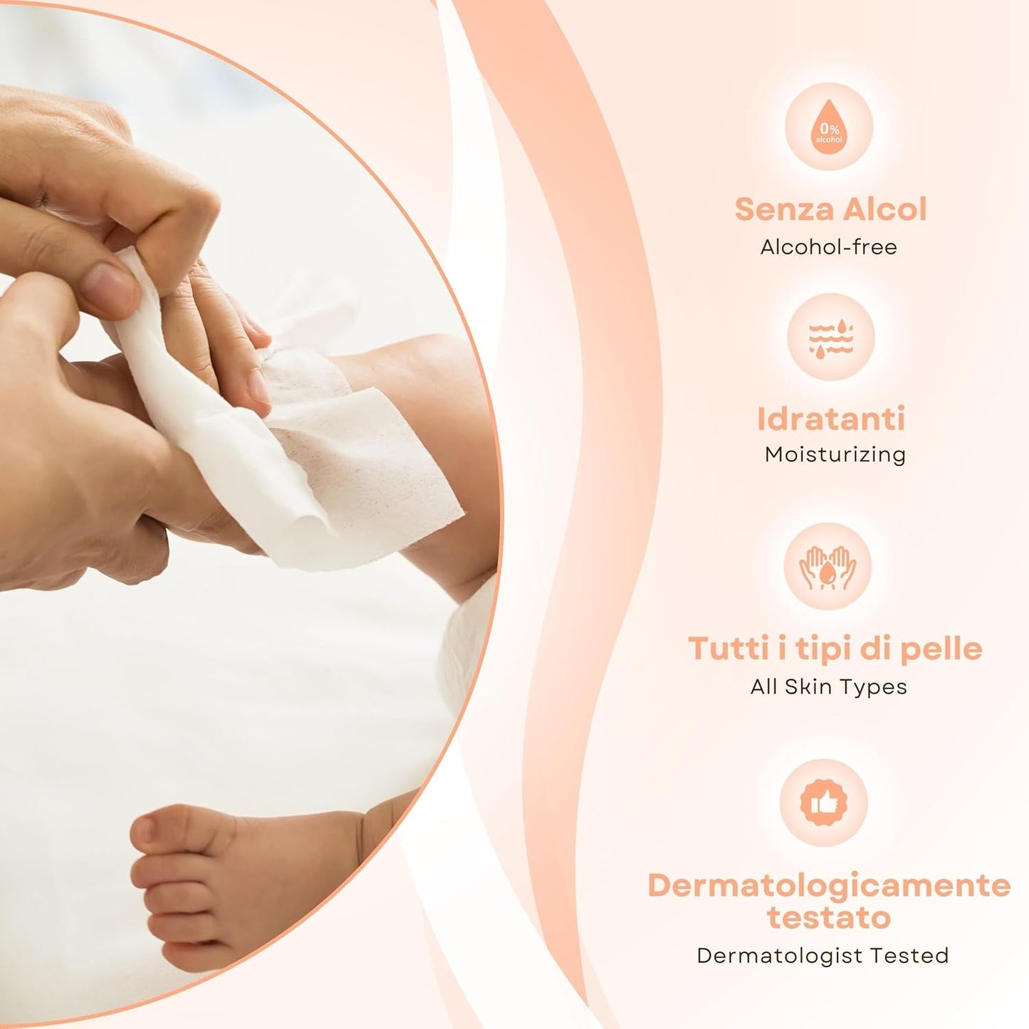 Șervețele umede pentru bebeluși cu talc, pentru piele sensibilă, fără alcool, prietenoase cu pielea, pH 5,5, parfumate ușor, 1200 bucăți (12 pachete)