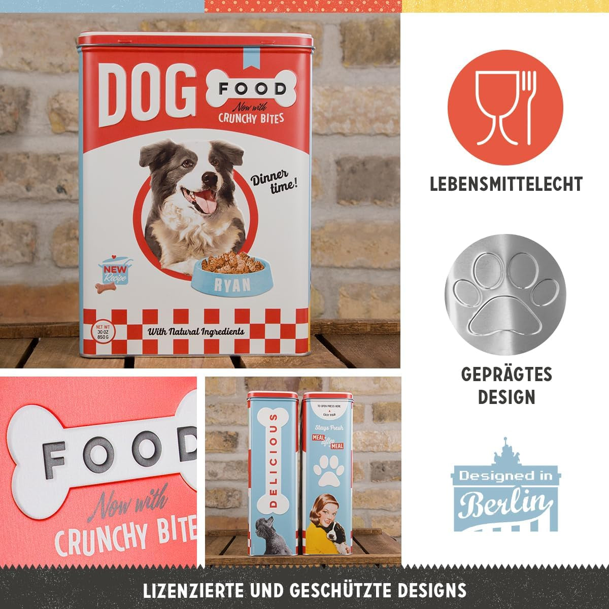 Nostalgic-Art Retro cutie de depozitare XL, 4 l, Hrană pentru câini - idee cadou pentru proprietarii de câini, cutie de depozitare pentru alimente uscate, design vintage Cutii depozitare alimente Naty Shop