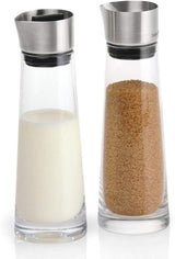 blomus -MACCHIATO- Set zahăr și frișcă din sticlă, capacitate 180 ml, capac din oțel inoxidabil, pentru ceai și cafea, manoperă de înaltă calitate, aspect exclusivist (Î / L / A: 17 x 5,4 x 5,4 cm, Transparent, 63510)