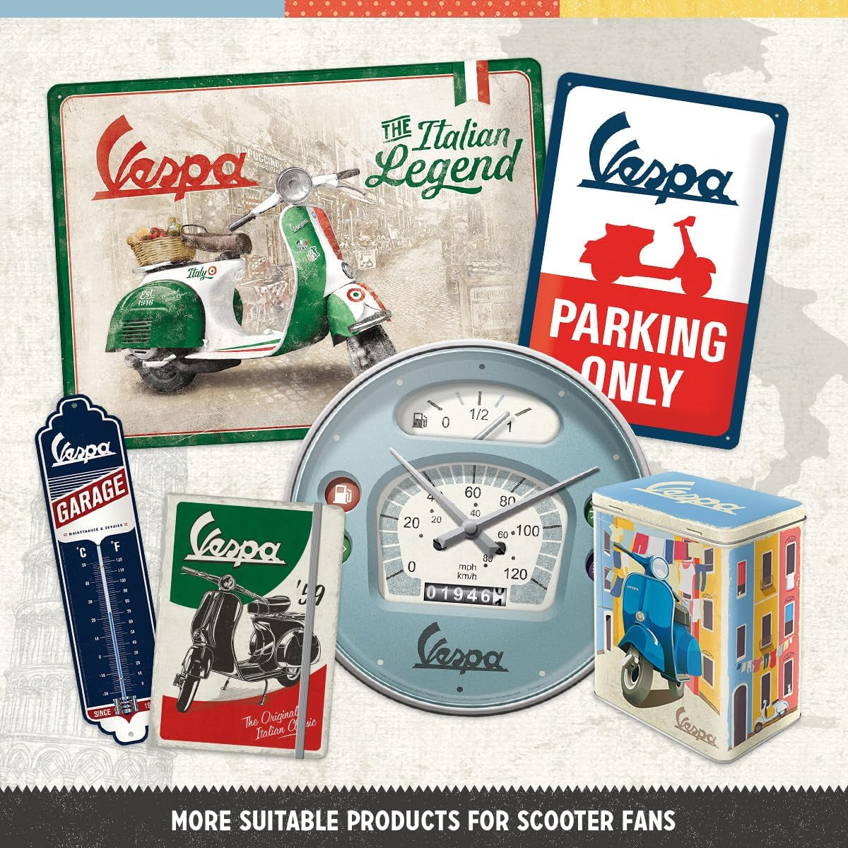 Nostalgic-Art Cutie de cafea retro, 1,3 l, Vespa - Clasicul italian - Idee de cadou pentru fanii scuterelor, Produs cu licență originală (OLP), Decorare atelier în design vintage, Decorare atelier în design vintage Cutii depozitare alimente Naty Shop