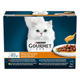 Pearl | Suport pentru sos | Pisică adultă | Vită, Pui, Ton, Somon | 12 x 85 g | Pliculețe pentru prospețime (ambalajul poate varia)