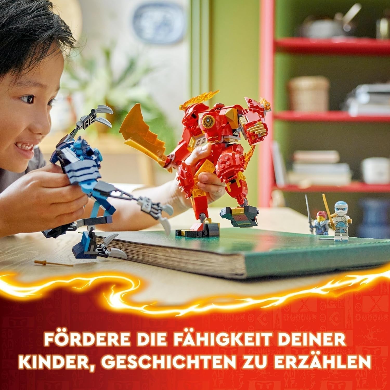 LEGO NINJAGO Kai's Fire Mech, jucărie figurină de acțiune pentru copii cu figurină mech roșie pentru personalizare, set ninja cu 4 figurine, inclusiv Kai și Zane, cadou pentru băieți și fete de 7 ani 71808 Seturi de constructie Besuche den LEGO-Store