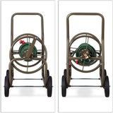 Cărucior furtun Relaxdays XL, rolă mobilă pentru furtun, metal, pentru furtun de 60 m, 4 roți, cu manivelă, derulare la 90°, maro