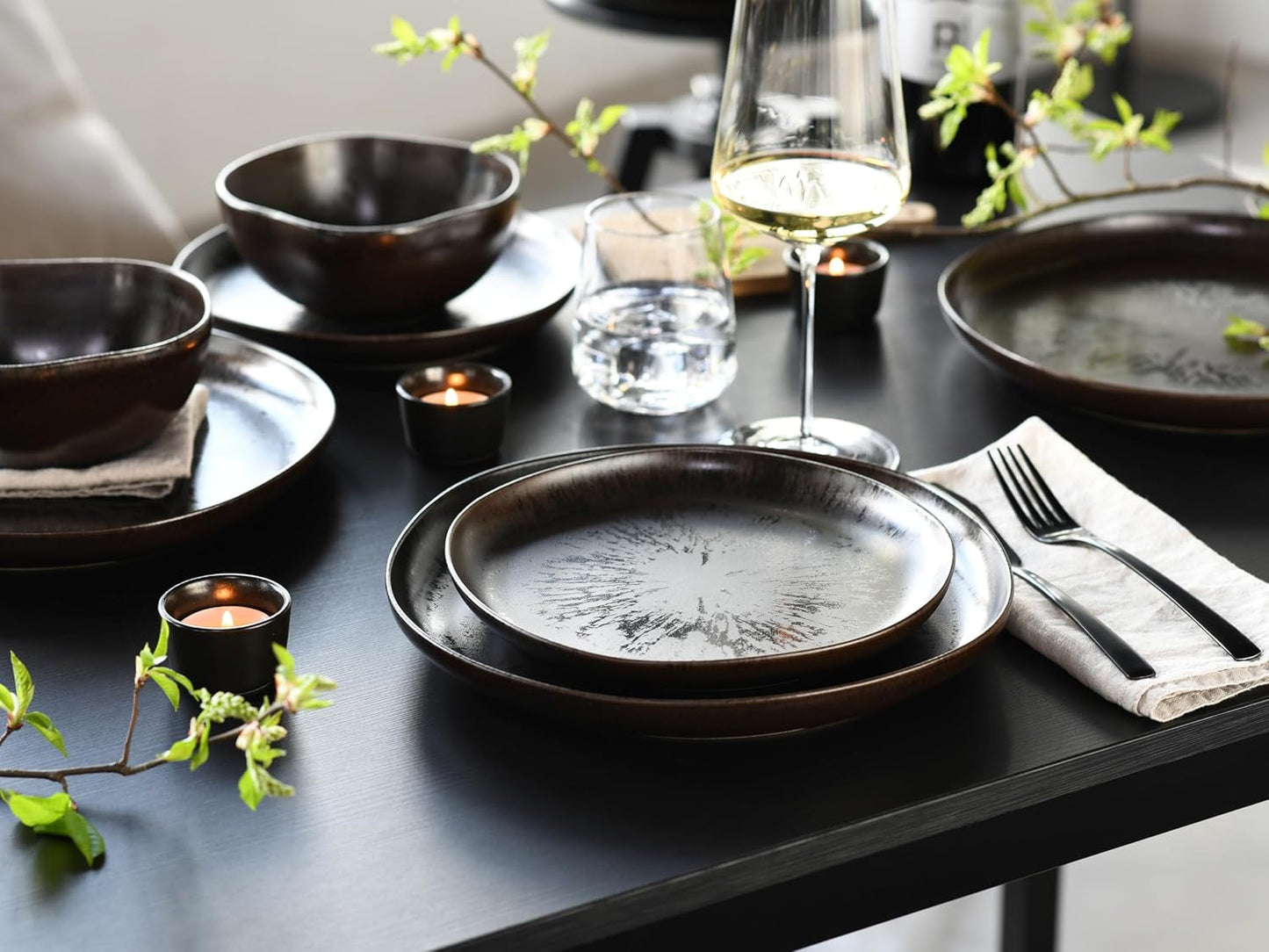CreaTable, 21249, seria Natura Organic RUSTY, set de veselă cu 12 piese pentru 4 persoane, set de farfurii din gresie, potrivit pentru mașina de spălat vase și cuptorul cu microunde, fabricat în Europa