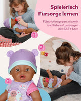 BABY Born Eva - păpușă bebeluș 43 cm - 10 funcții, inclusiv accesorii și saltea - Funcționează complet fără baterii - Potrivită pentru copii cu vârsta de 3 ani și peste